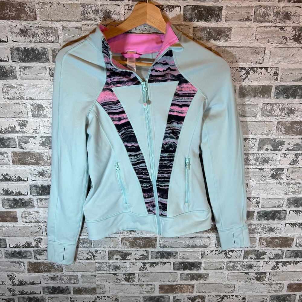 Ivivva Full Zip Jacket Girls 14 Mint Green Thumbhole Space Dye Panel